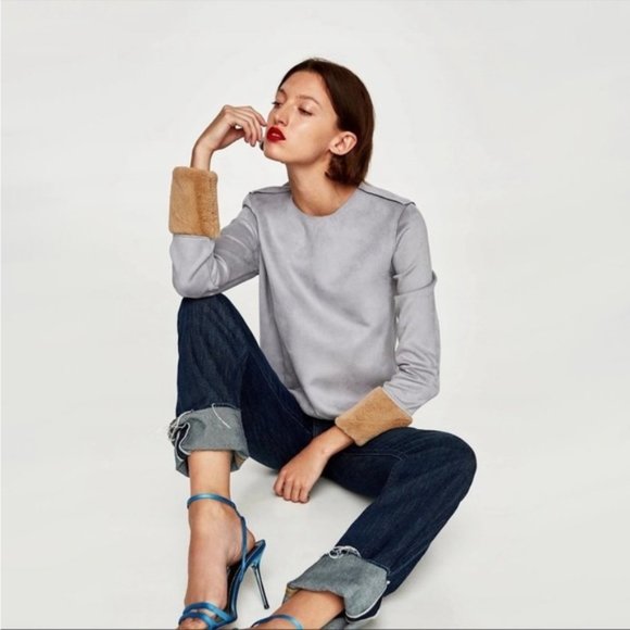 Zara Gray and Tan Blouse - Picture 1 of 11